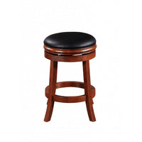 Sabi 24 inch Swivel Counter Stool, Solid Wood, Faux Leather, Brown, Black - BM274232