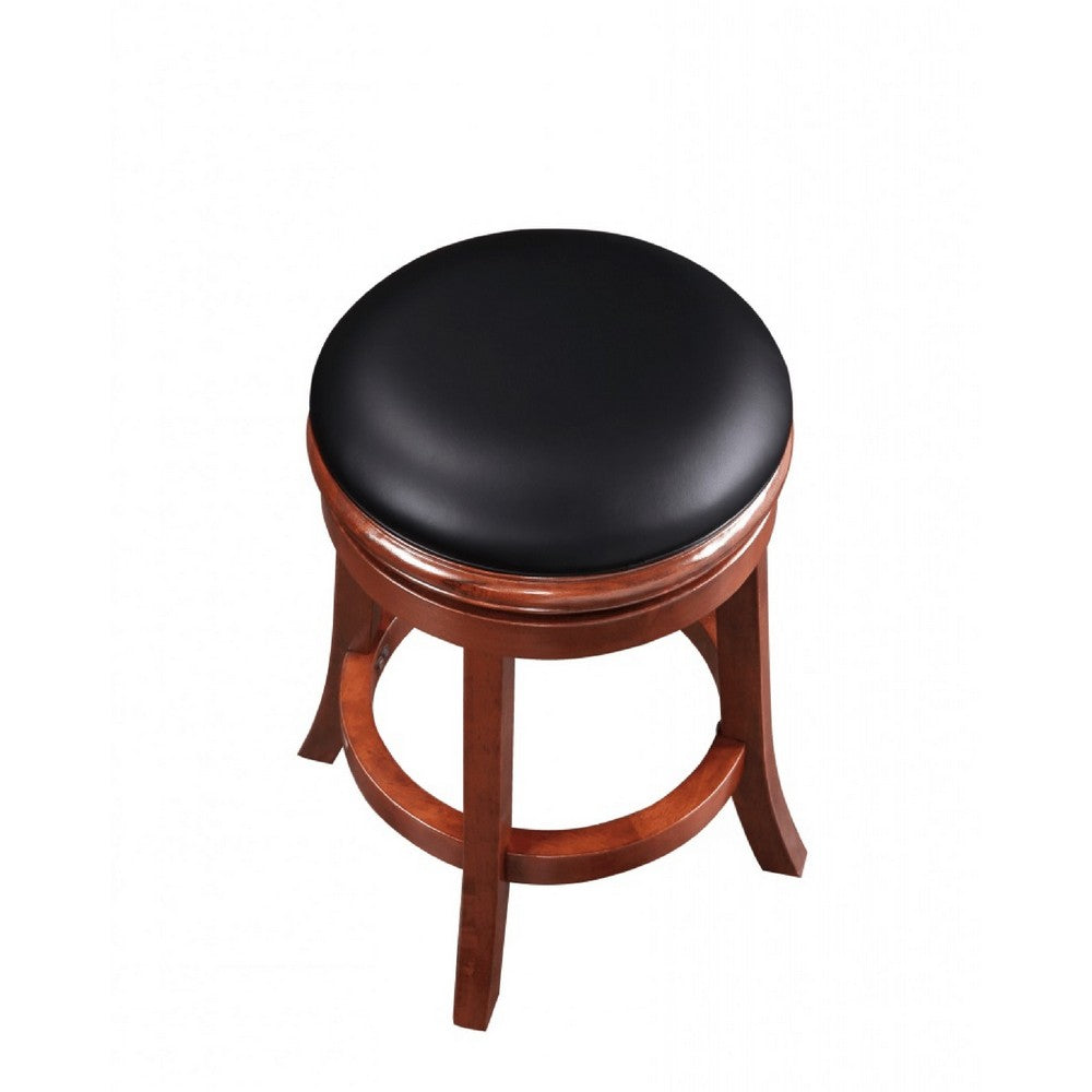 Sabi 24 inch Swivel Counter Stool, Solid Wood, Faux Leather, Brown, Black - BM274232