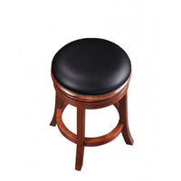 Sabi 24 inch Swivel Counter Stool, Solid Wood, Faux Leather, Brown, Black - BM274232