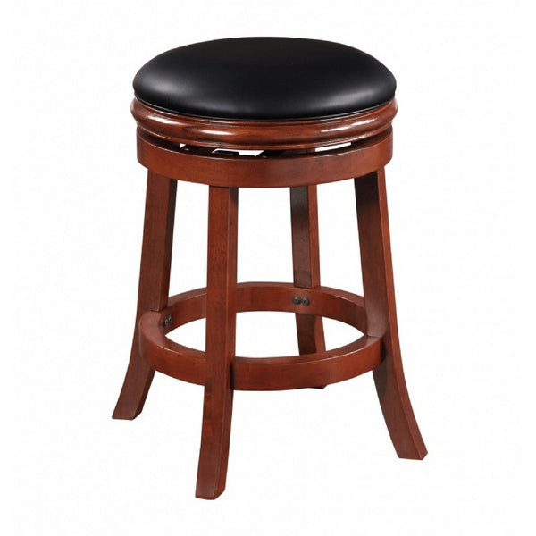 Sabi 24 inch Swivel Counter Stool, Solid Wood, Faux Leather, Brown, Black - BM274232