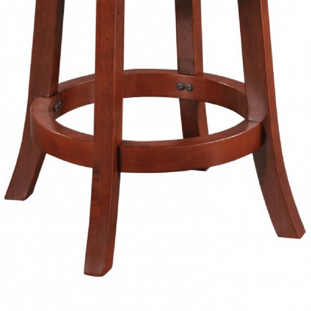 Sabi 24 inch Swivel Counter Stool, Solid Wood, Faux Leather, Brown, Black - BM274232