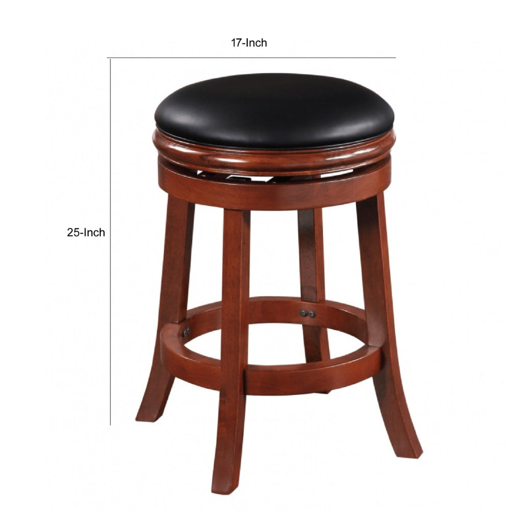 Sabi 24 inch Swivel Counter Stool, Solid Wood, Faux Leather, Brown, Black - BM274232