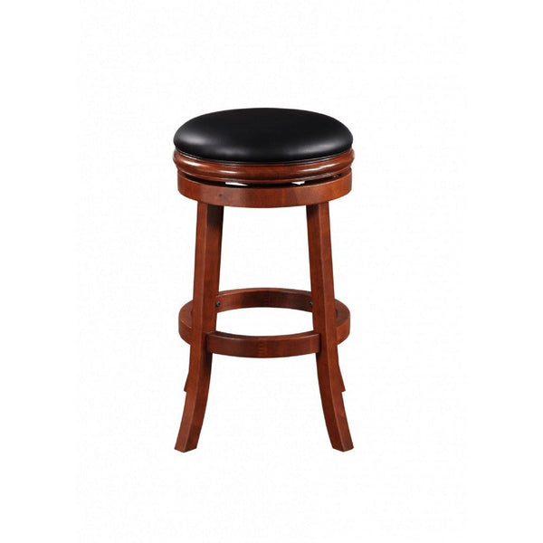 Sabi 24 inch Swivel Counter Stool, Solid Wood, Faux Leather, Brown, Black - BM274233
