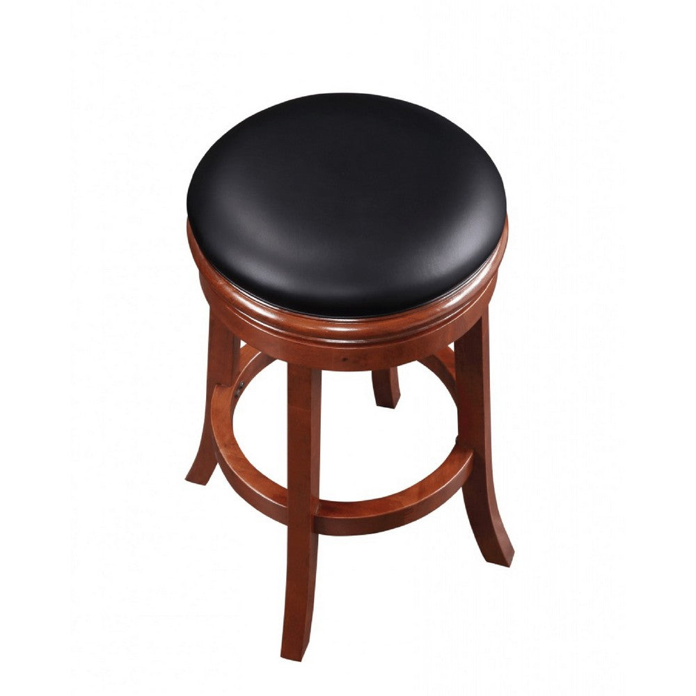 Sabi 24 inch Swivel Counter Stool, Solid Wood, Faux Leather, Brown, Black - BM274233