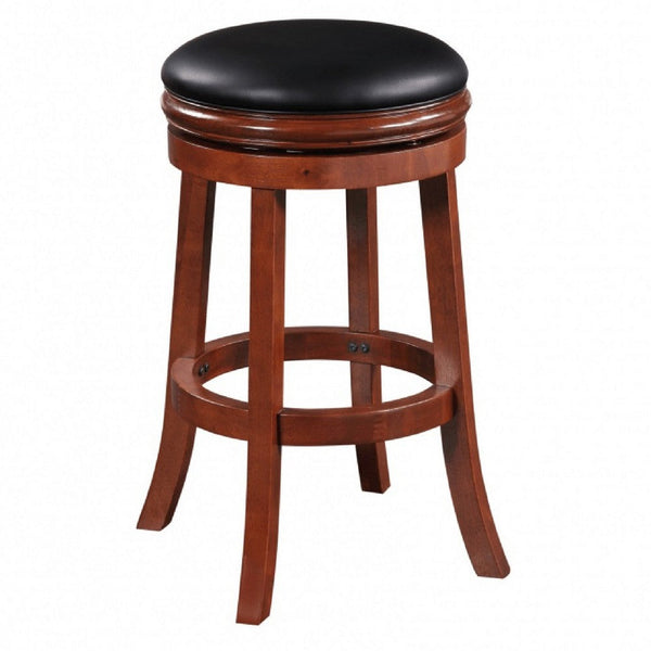 Sabi 24 inch Swivel Counter Stool, Solid Wood, Faux Leather, Brown, Black - BM274233