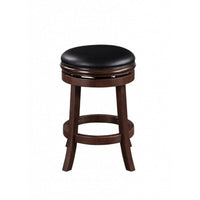 Sabi 24 inch Swivel Counter Stool, Solid Wood, Faux Leather, Brown, Black - BM274234