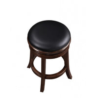 Sabi 24 inch Swivel Counter Stool, Solid Wood, Faux Leather, Brown, Black - BM274234