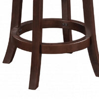 Sabi 24 inch Swivel Counter Stool, Solid Wood, Faux Leather, Brown, Black - BM274234