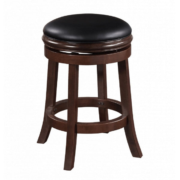 Sabi 24 inch Swivel Counter Stool, Solid Wood, Faux Leather, Brown, Black - BM274234