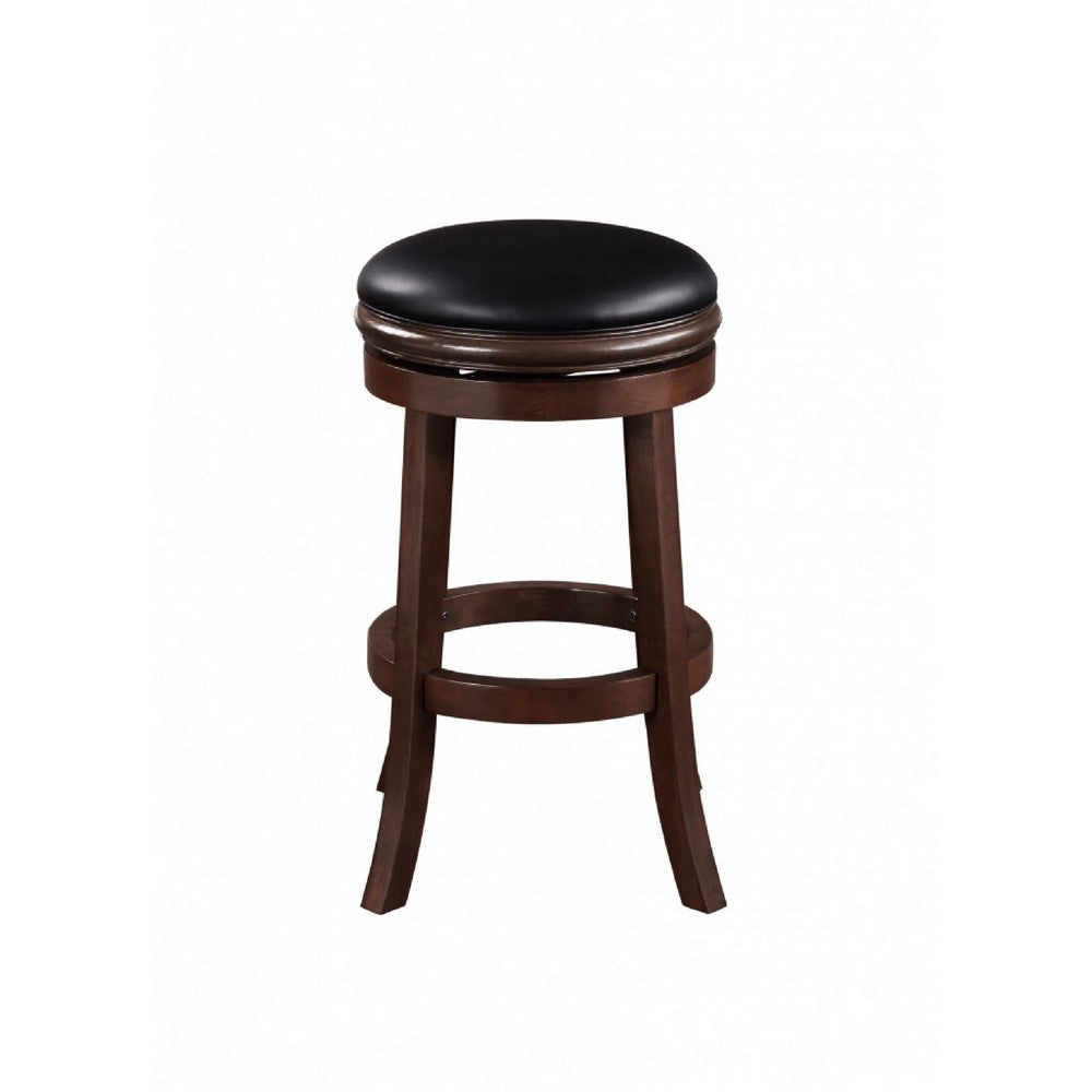 Sabi 24 inch Swivel Counter Stool, Solid Wood, Faux Leather, Brown, Black - BM274235