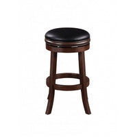 Sabi 24 inch Swivel Counter Stool, Solid Wood, Faux Leather, Brown, Black - BM274235