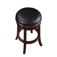 Sabi 24 inch Swivel Counter Stool, Solid Wood, Faux Leather, Brown, Black - BM274235