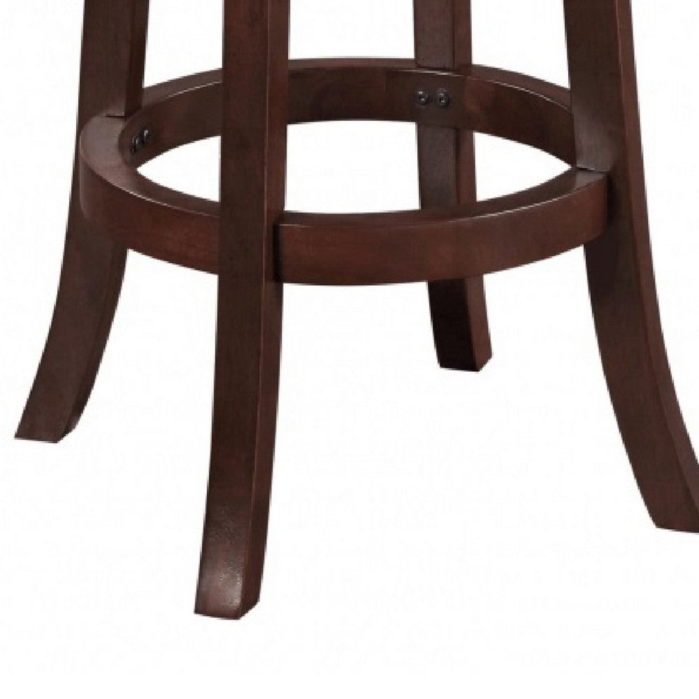 Sabi 24 inch Swivel Counter Stool, Solid Wood, Faux Leather, Brown, Black - BM274235