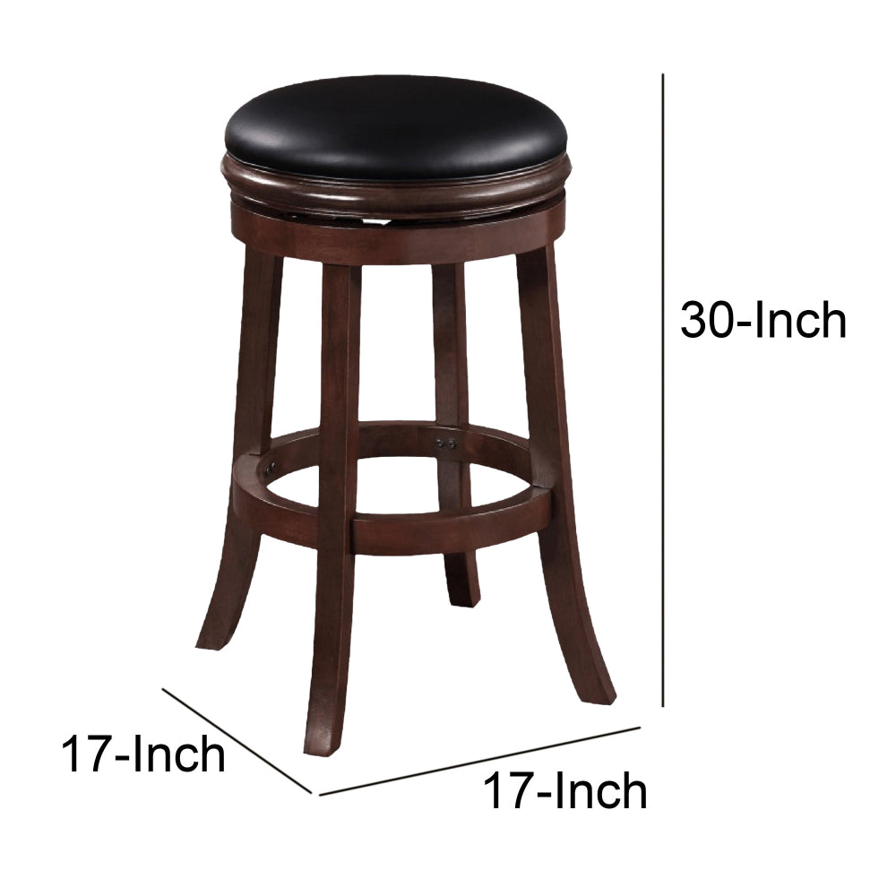 Sabi 24 inch Swivel Counter Stool, Solid Wood, Faux Leather, Brown, Black - BM274235