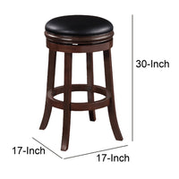 Sabi 24 inch Swivel Counter Stool, Solid Wood, Faux Leather, Brown, Black - BM274235