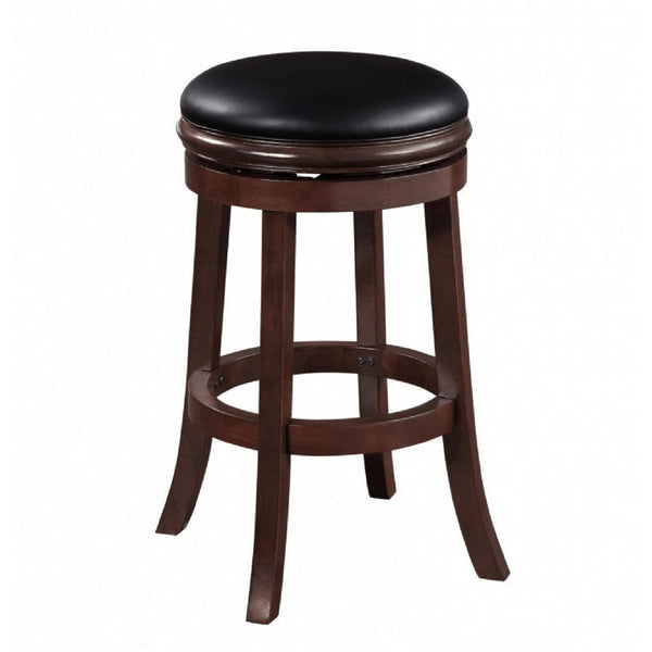 Sabi 24 inch Swivel Counter Stool, Solid Wood, Faux Leather, Brown, Black - BM274235