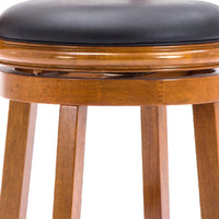 Sabi 24 inch Swivel Counter Stool, Solid Wood, Faux Leather, Brown, Black - BM274236