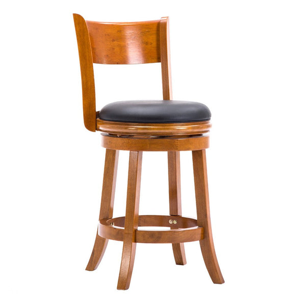 Sabi 24 inch Swivel Counter Stool, Solid Wood, Faux Leather, Brown, Black - BM274236