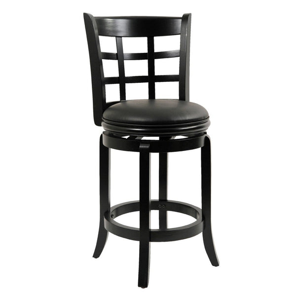 Sabi 24 inch Swivel Counter Stool, Solid Wood, Faux Leather, Brown, Black - BM274238