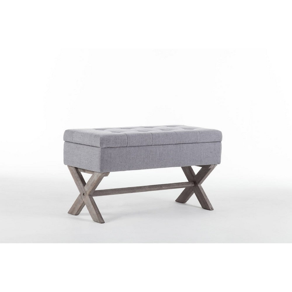 36 Inch Fabric Lift Top Storage Bench with Button Tufting, Gray - BM274259