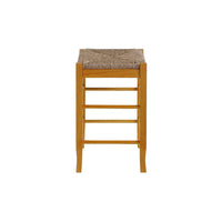 Chris 24 Inch Counter Stool with Wood Frame, Handwoven Rush Seat, Oak Brown - BM274265