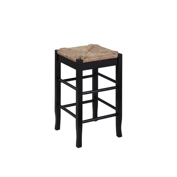 Chris 24 Inch Counter Stool with Wood Frame, Handwoven Rush Seat, Black - BM274267