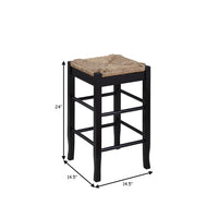 Chris 24 Inch Counter Stool with Wood Frame, Handwoven Rush Seat, Black - BM274267