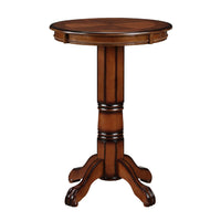 Ava 42 Inch Wood Pub Bar Table, Sunburst Design, Carved Pedestal, Brown - BM274271