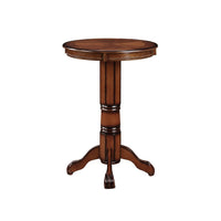 Ava 42 Inch Wood Pub Bar Table, Sunburst Design, Carved Pedestal, Brown - BM274271