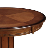 Ava 42 Inch Wood Pub Bar Table, Sunburst Design, Carved Pedestal, Brown - BM274271