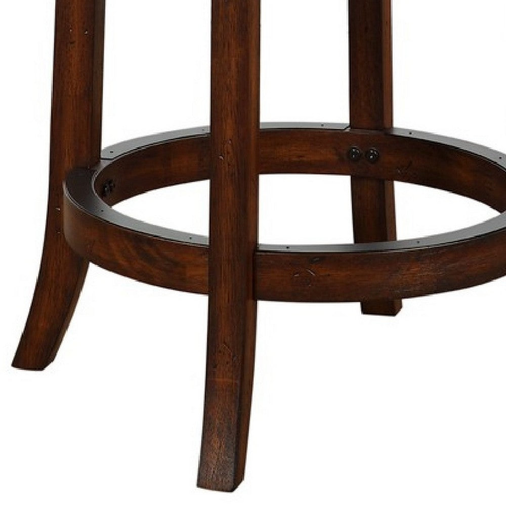 Mia 24 Inch Swivel Counter Stool, Crossed Metal Back, Sedge Seat, Brown - BM274286