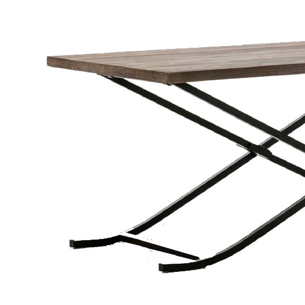 Aura 48 Inch Weathered Fir Wood Cocktail Coffee Table, Crossed Foldable Legs, Brown - BM274295