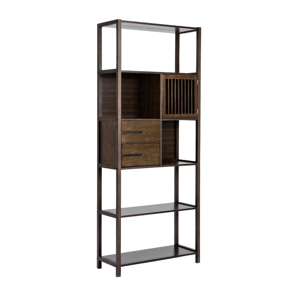 Axa 68 Inch Bamboo Shelf Bookcase with Cabinet, Right Facing, Dark Brown - BM274297