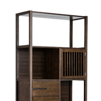 Axa 68 Inch Bamboo Shelf Bookcase with Cabinet, Right Facing, Dark Brown - BM274297