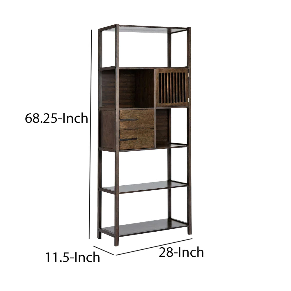 Axa 68 Inch Bamboo Shelf Bookcase with Cabinet, Right Facing, Dark Brown - BM274297