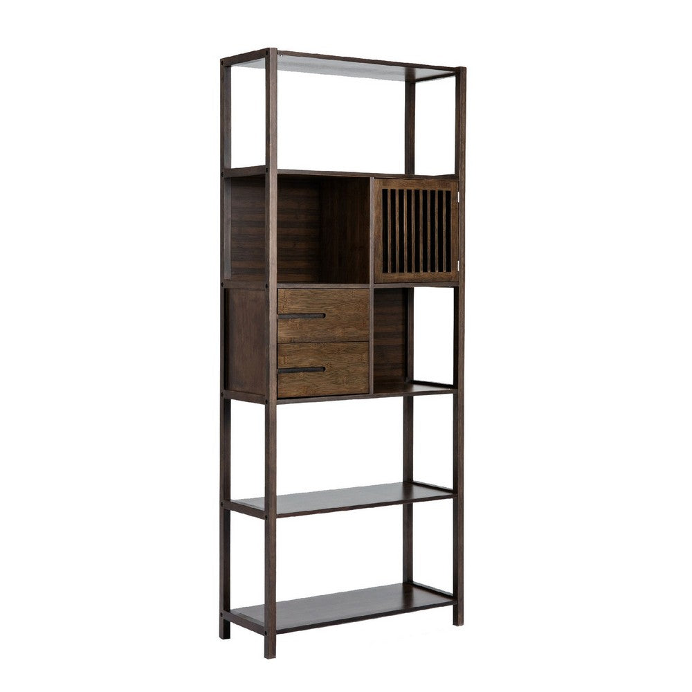 Axa 68 Inch Bamboo Shelf Bookcase with Cabinet, Right Facing, Dark Brown - BM274297