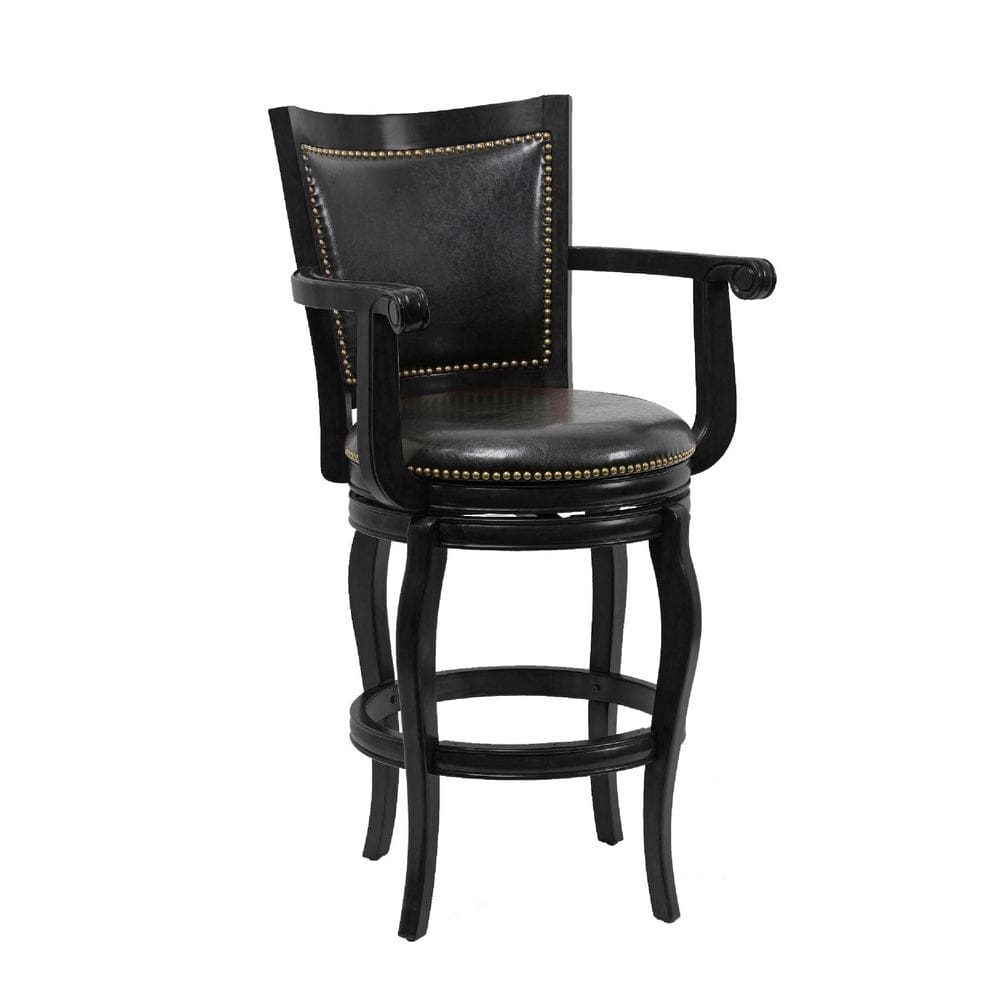 Hugo 29 Inch Swivel Barstool, Wood, Open Rolled Arms, Black - BM274303