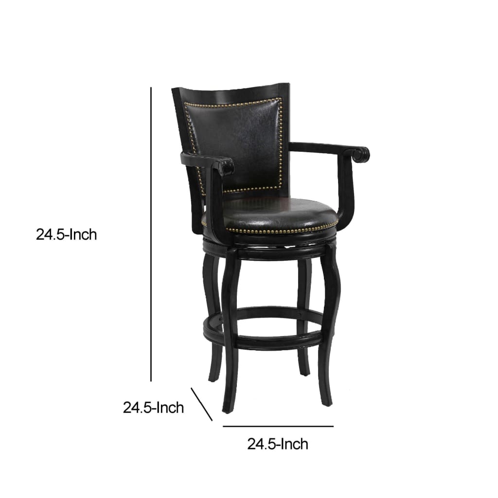 Hugo 29 Inch Swivel Barstool, Wood, Open Rolled Arms, Black - BM274303