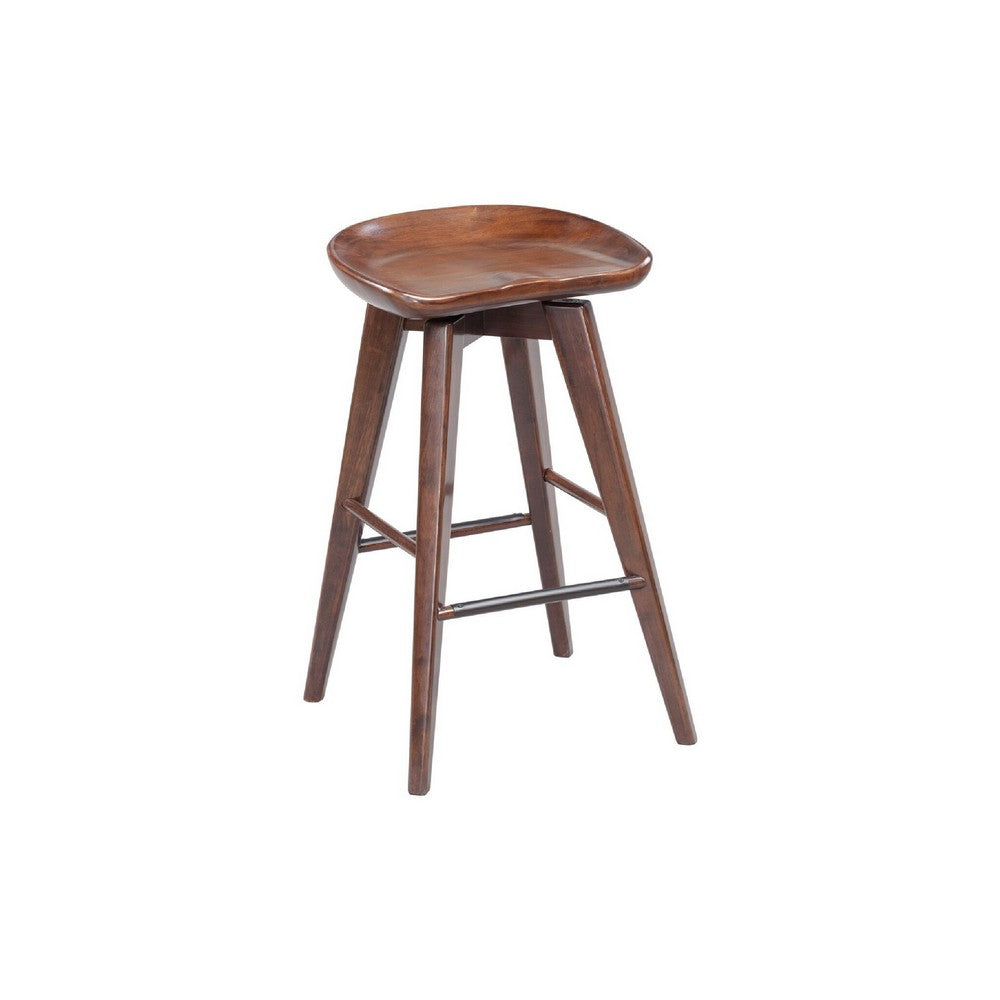 Esme 24 Inch Swivel Counter Stool, Contour Seat, Wood, Tapered Legs, Brown - BM274304