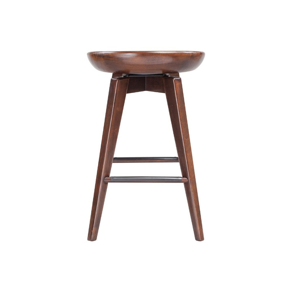 Esme 24 Inch Swivel Counter Stool, Contour Seat, Wood, Tapered Legs, Brown - BM274304