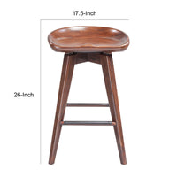 Esme 24 Inch Swivel Counter Stool, Contour Seat, Wood, Tapered Legs, Brown - BM274304