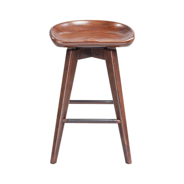 Esme 24 Inch Swivel Counter Stool, Contour Seat, Wood, Tapered Legs, Brown - BM274304