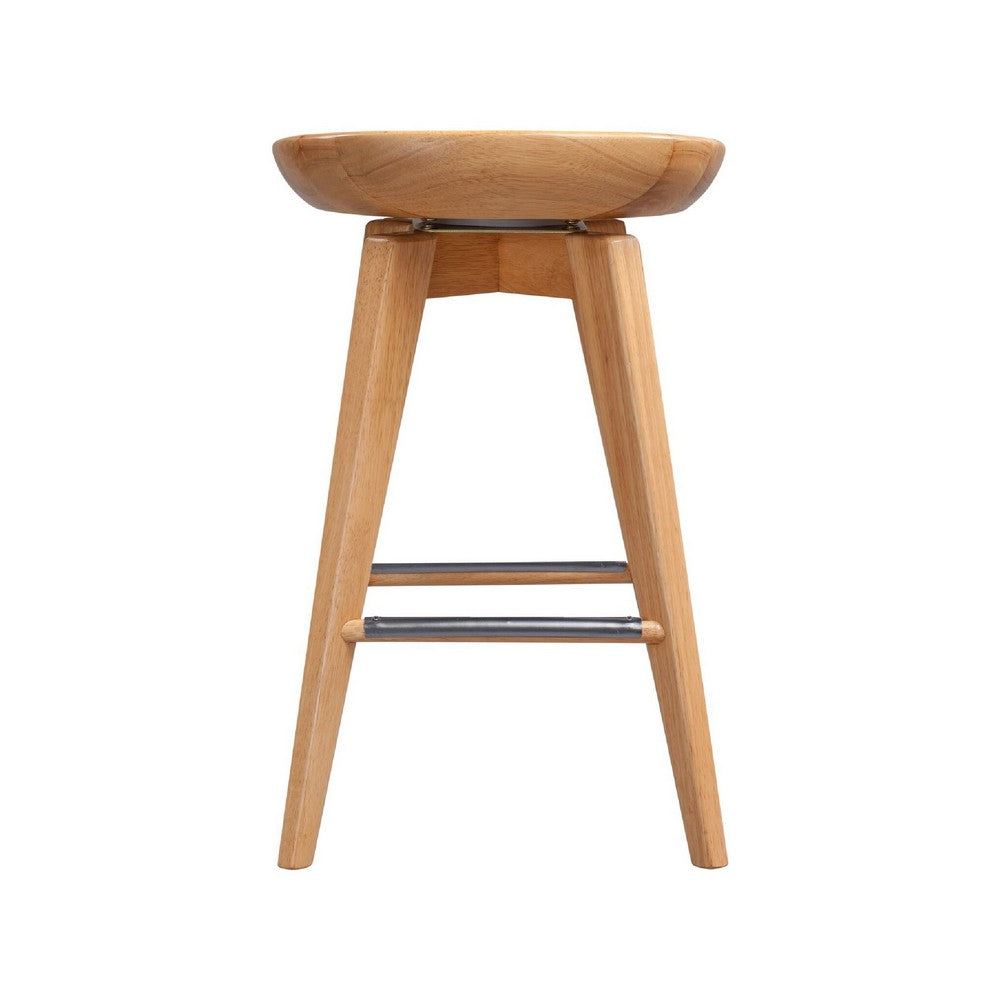 Esme 24 Inch Swivel Counter Stool with Contour Seat, Wood, Natural Brown - BM274308