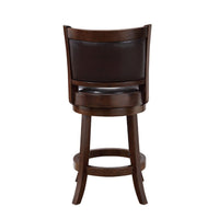 Pal 24 Inch Swivel Counter Stool, Solid Wood, Faux Leather, Espresso Brown - BM274331