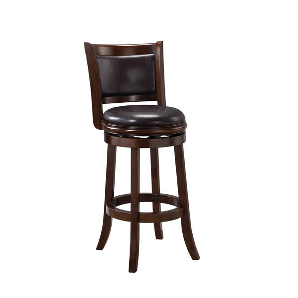 Pal 29 Inch Swivel Bar Stool, Solid Wood, Rich Faux Leather, Espresso Brown - BM274332