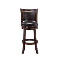 Pal 29 Inch Swivel Bar Stool, Solid Wood, Rich Faux Leather, Espresso Brown - BM274332