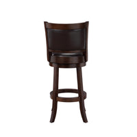 Pal 29 Inch Swivel Bar Stool, Solid Wood, Rich Faux Leather, Espresso Brown - BM274332