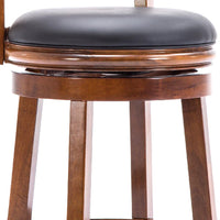 Pal 24 Inch Swivel Counter Stool, Solid Wood, Bonded Leather, Walnut Brown - BM274333