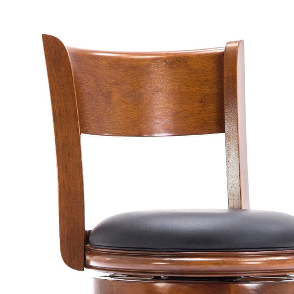 Pal 29 Inch Swivel Bar Stool, Solid Wood, Bonded Leather, Walnut Brown - BM274334