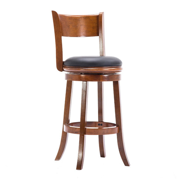 Pal 29 Inch Swivel Bar Stool, Solid Wood, Bonded Leather, Walnut Brown - BM274334